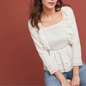 Anthropologie Meadow Rue Edelyn Ruffled Lace Blouse